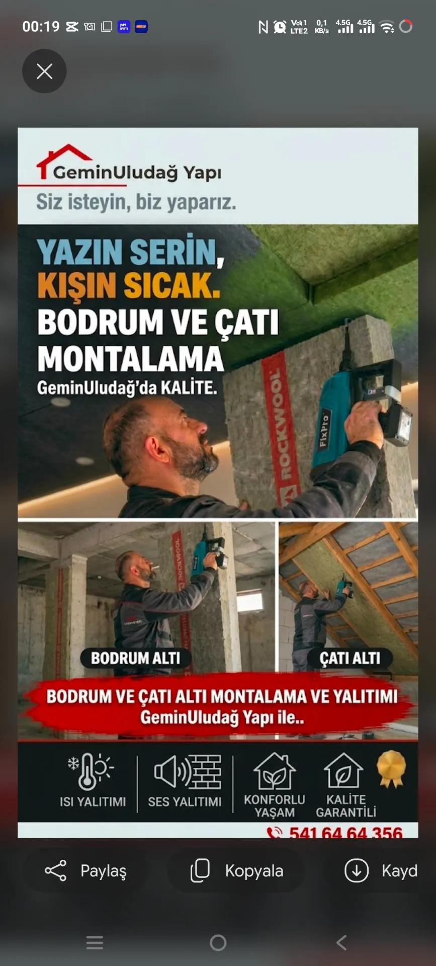 Boya yalıtım asma tavan duvar bölme ısı yalıtım bodrumalti