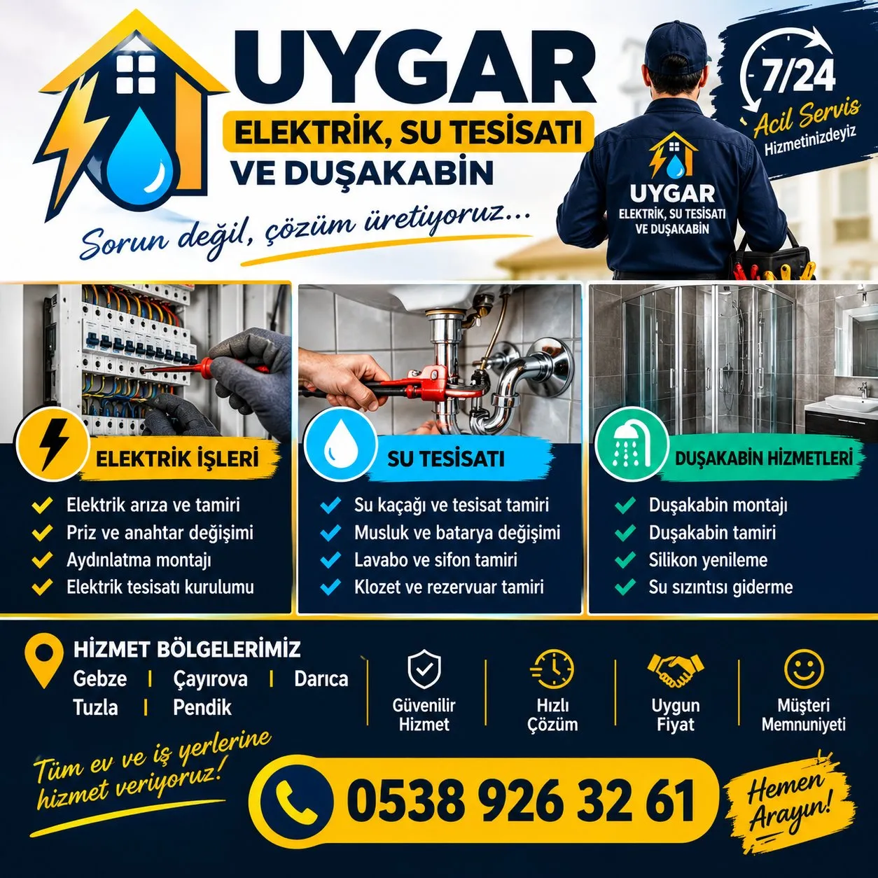 Elektrik su tesisatı duşakabin genel tamirat tadilat